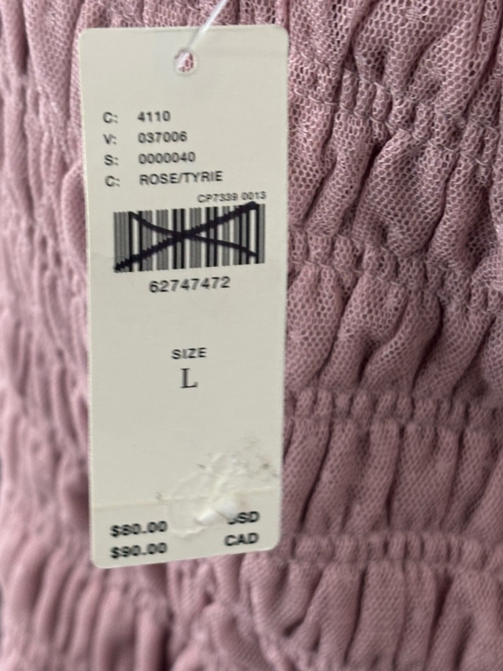 🌸 NWT | Anthropologie Smocked Tie Strap Tank Top Dusty Rose Size Large - Picture 9 of 12